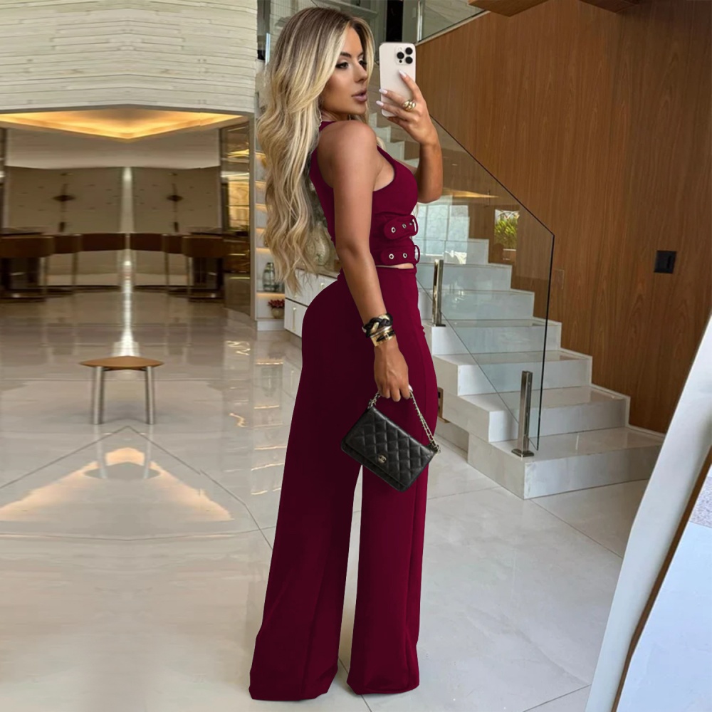 Fashion V-neck belt European style tops a set