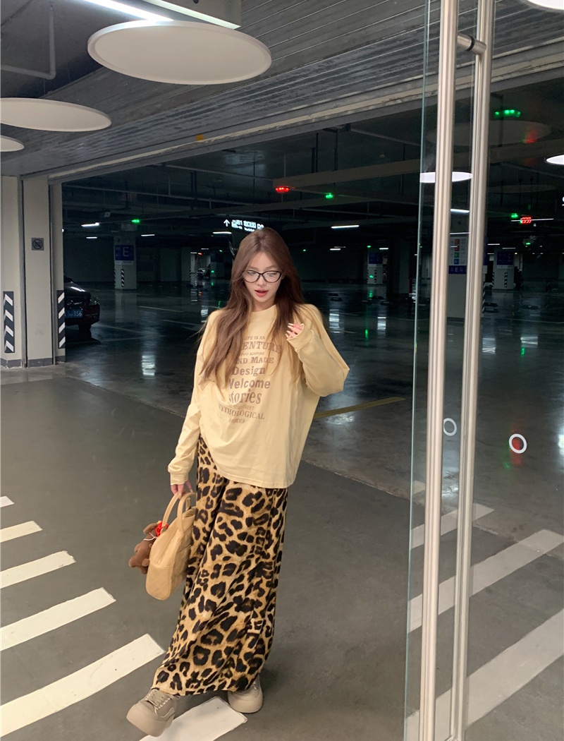 Casual minimalist T-shirt letters leopard skirt a set for women