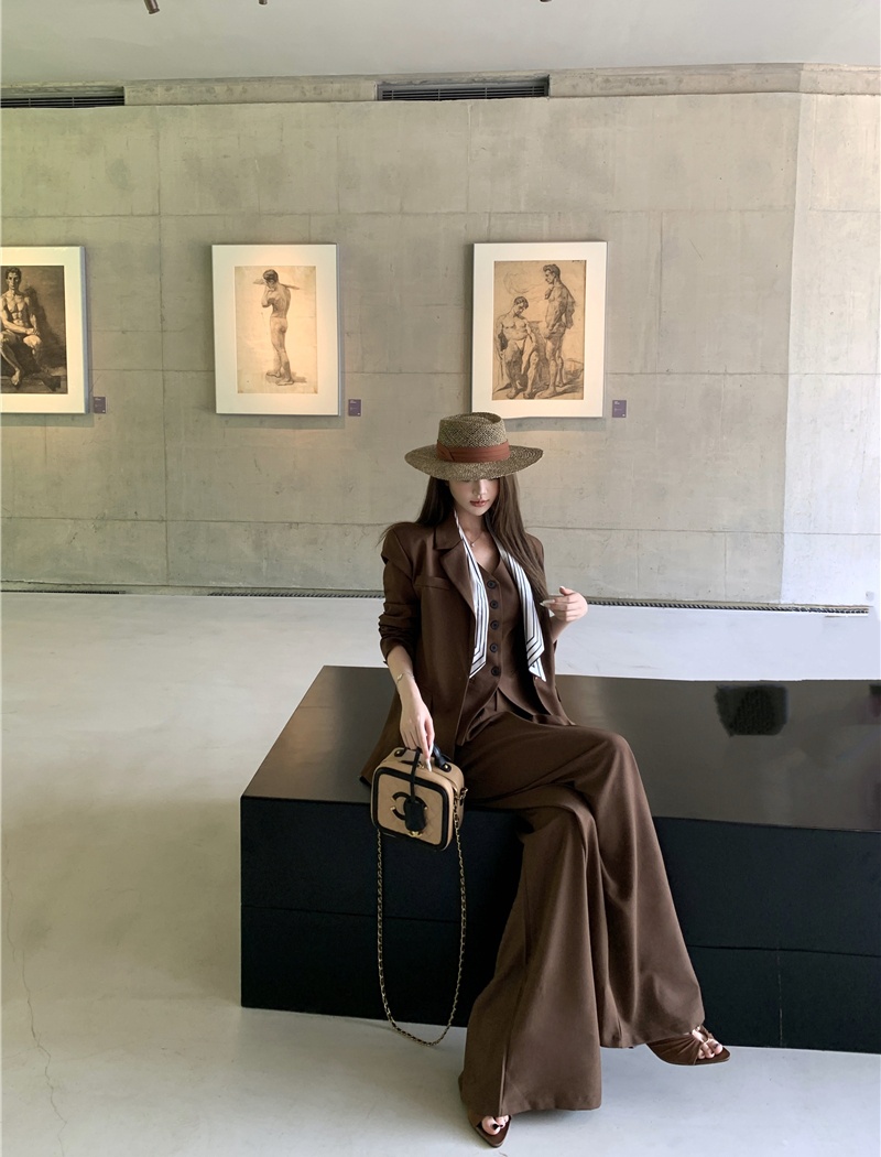 V-neck autumn mopping scarves retro wide leg pants 4pcs set