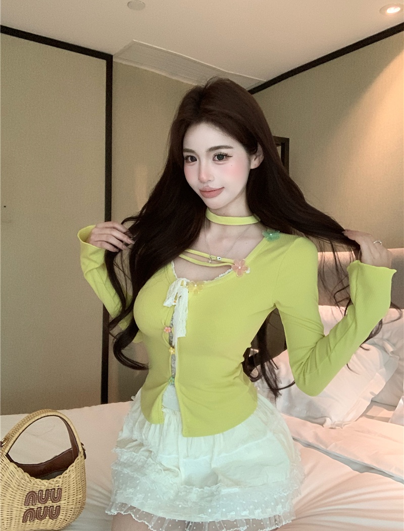 Long sleeve cake skirt lace sweet sweater 2pcs set for women