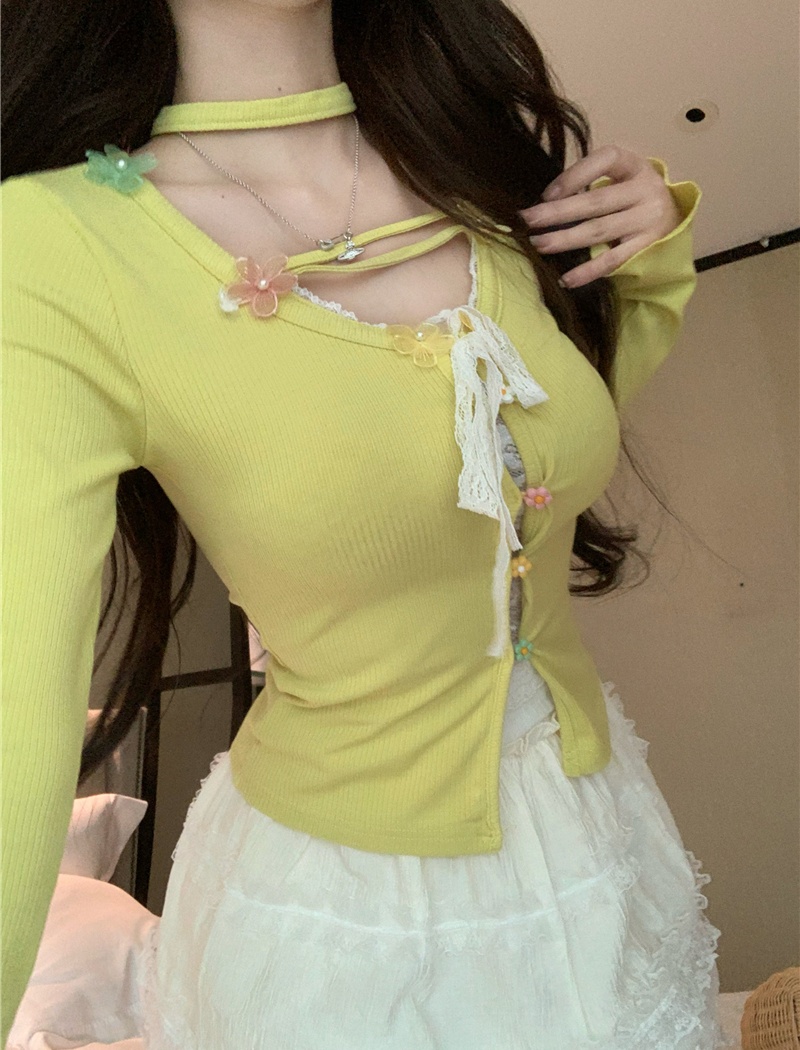Long sleeve cake skirt lace sweet sweater 2pcs set for women