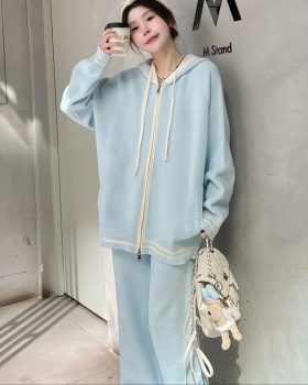 Korean style spring hoodie loose wide leg pants 2pcs set