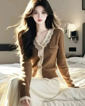 Lace mixed colors cardigan spring and autumn sweater