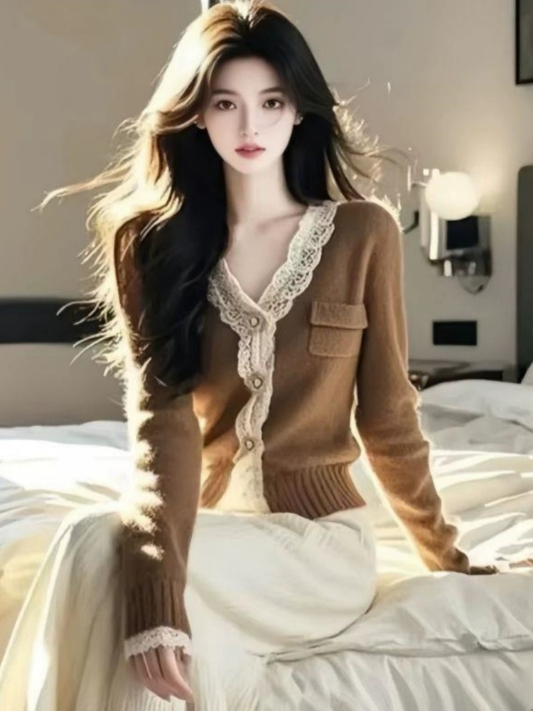 Lace mixed colors cardigan spring and autumn sweater