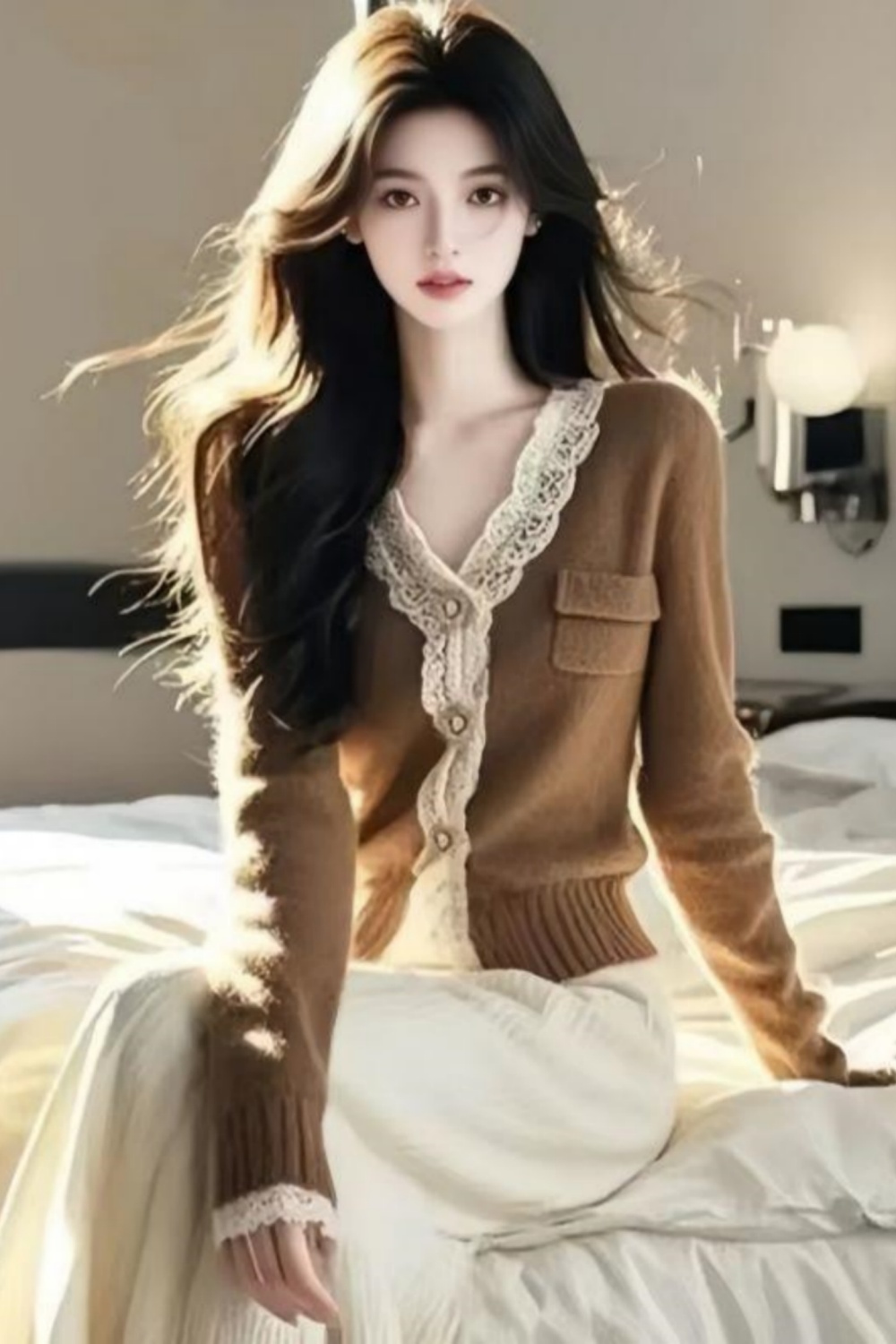 Lace mixed colors cardigan spring and autumn sweater