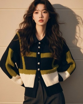 Wool mixed colors knitted stripe cardigan for women