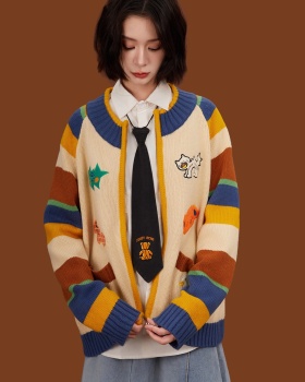 Autumn and winter mixed colors cardigan stripe sweater