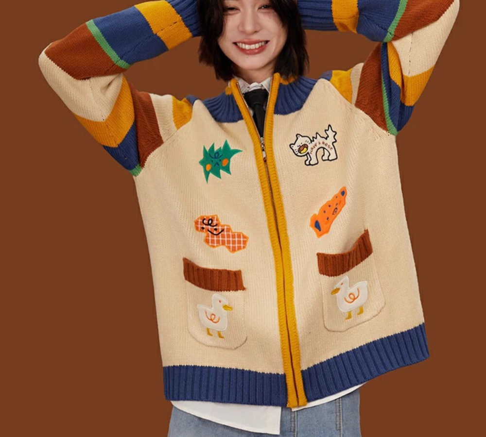 Autumn and winter mixed colors cardigan stripe sweater