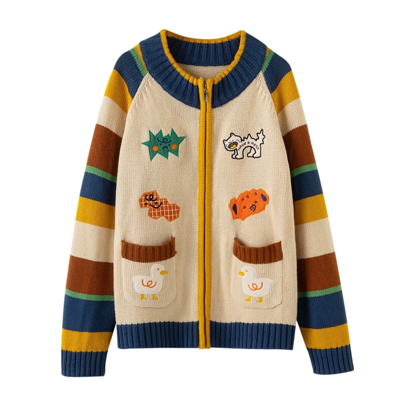 Autumn and winter mixed colors cardigan stripe sweater