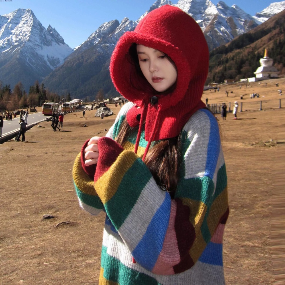 Fashion Western style sweater stripe rainbow cardigan
