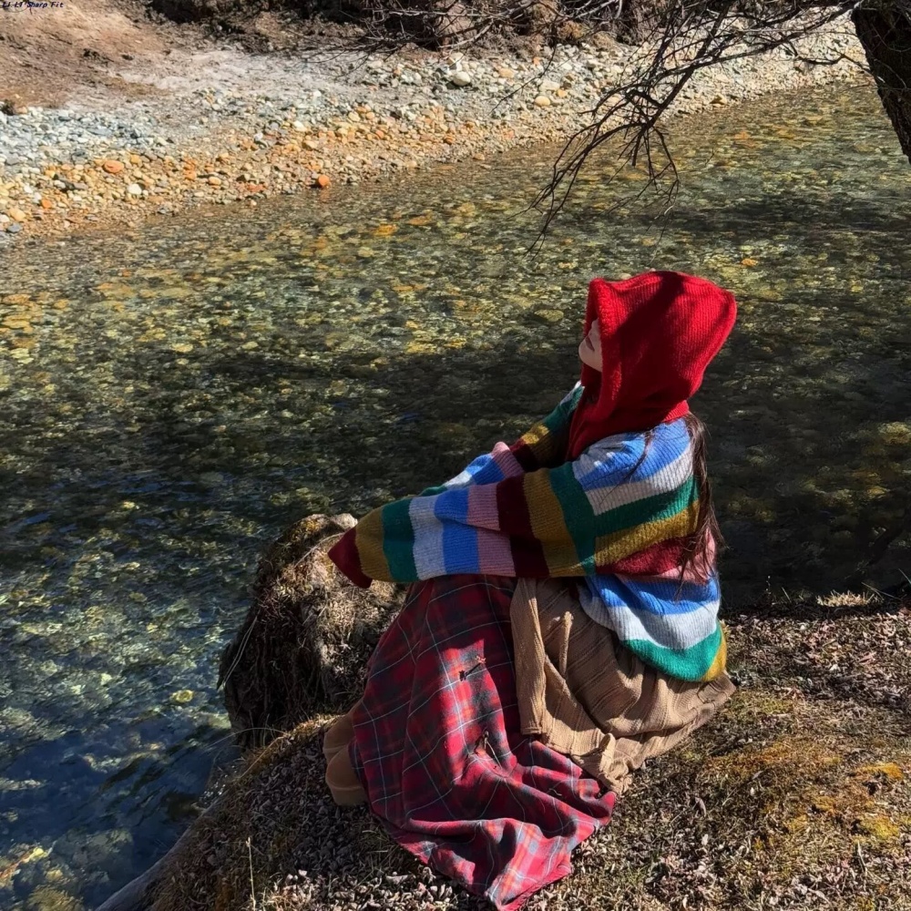 Fashion Western style sweater stripe rainbow cardigan