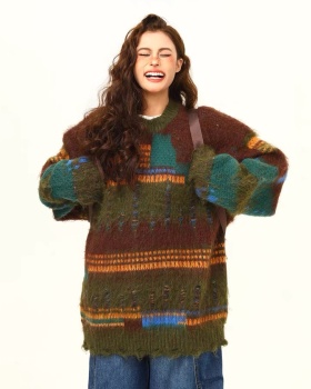 Retro irregular mohair loose American style sweater