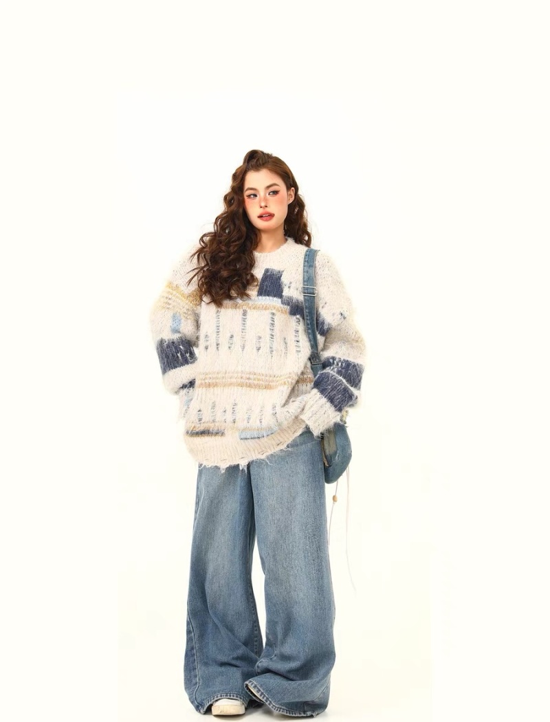 Retro irregular mohair loose American style sweater