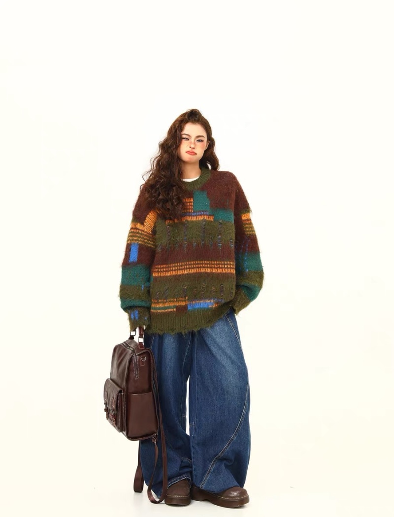 Retro irregular mohair loose American style sweater