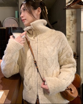 Double zip wool cardigan short sweater for women