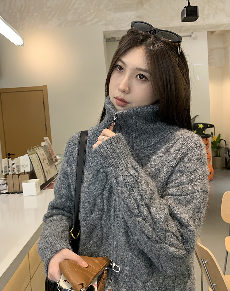Double zip wool cardigan short sweater for women