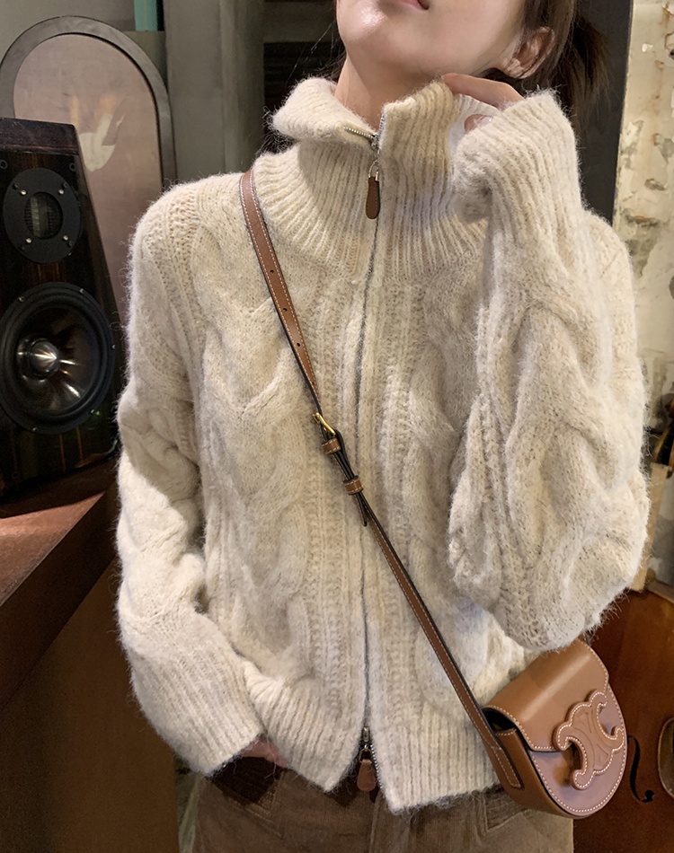 Double zip wool cardigan short sweater for women