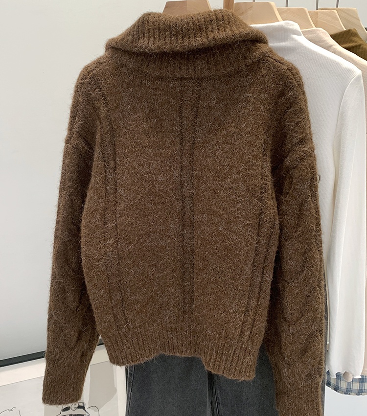 Double zip wool cardigan short sweater for women