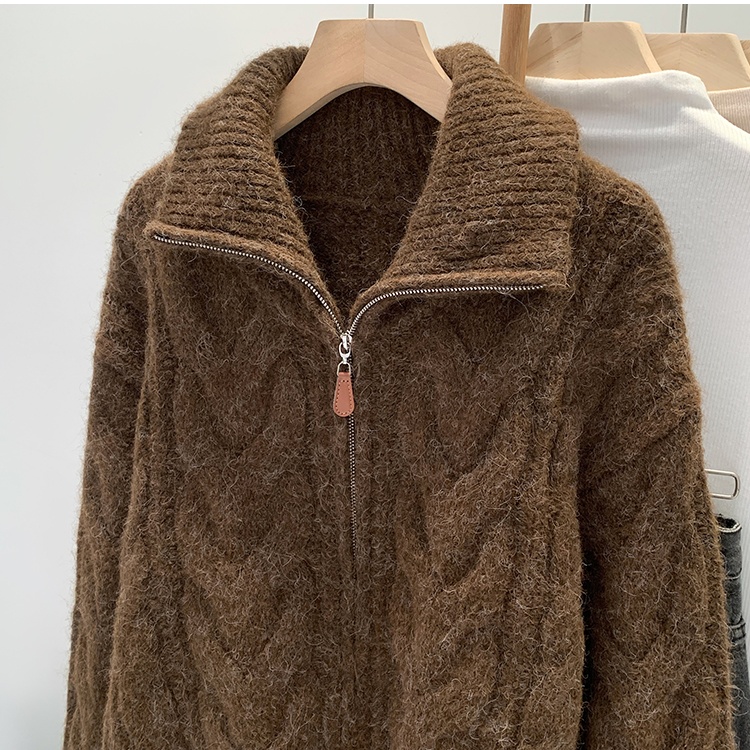 Double zip wool cardigan short sweater for women