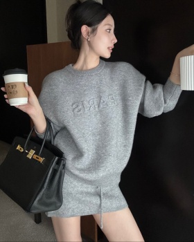 Temperament high waist skirt lazy sweater 2pcs set