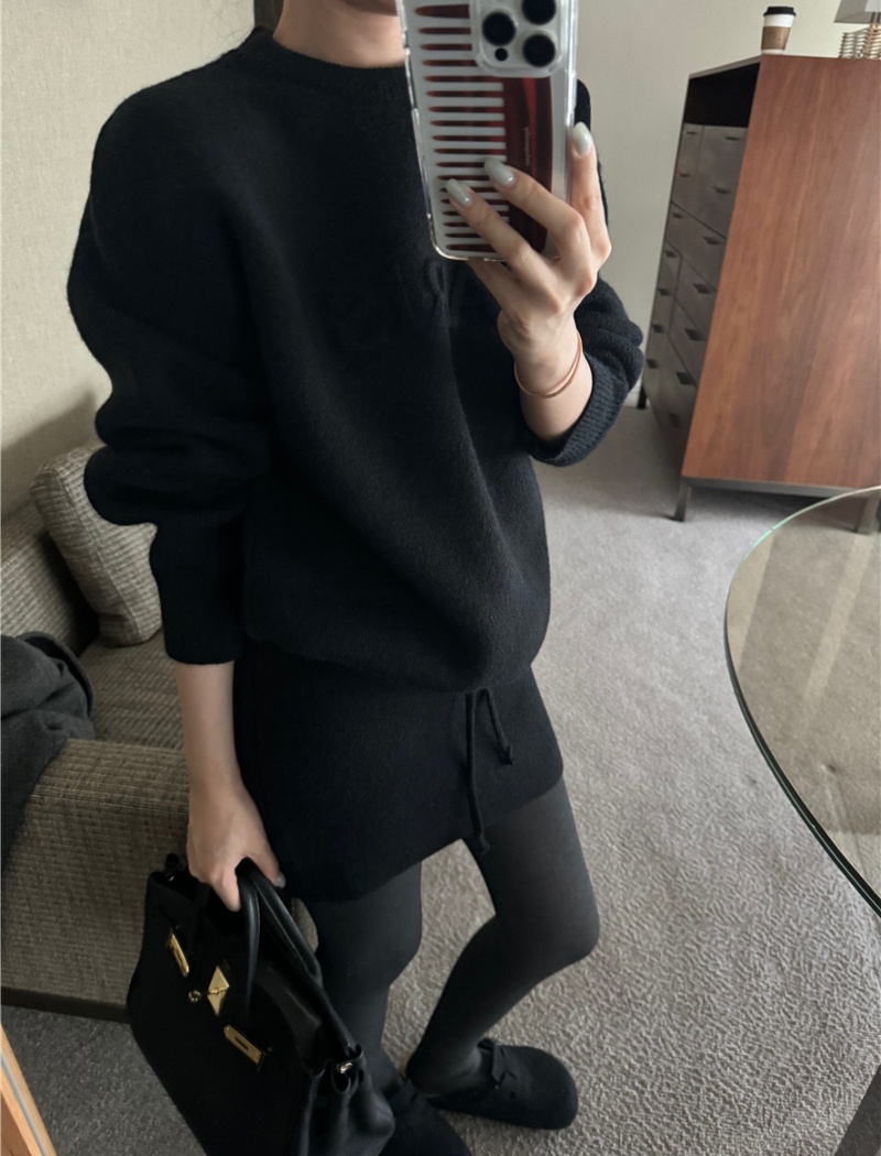 Temperament high waist skirt lazy sweater 2pcs set