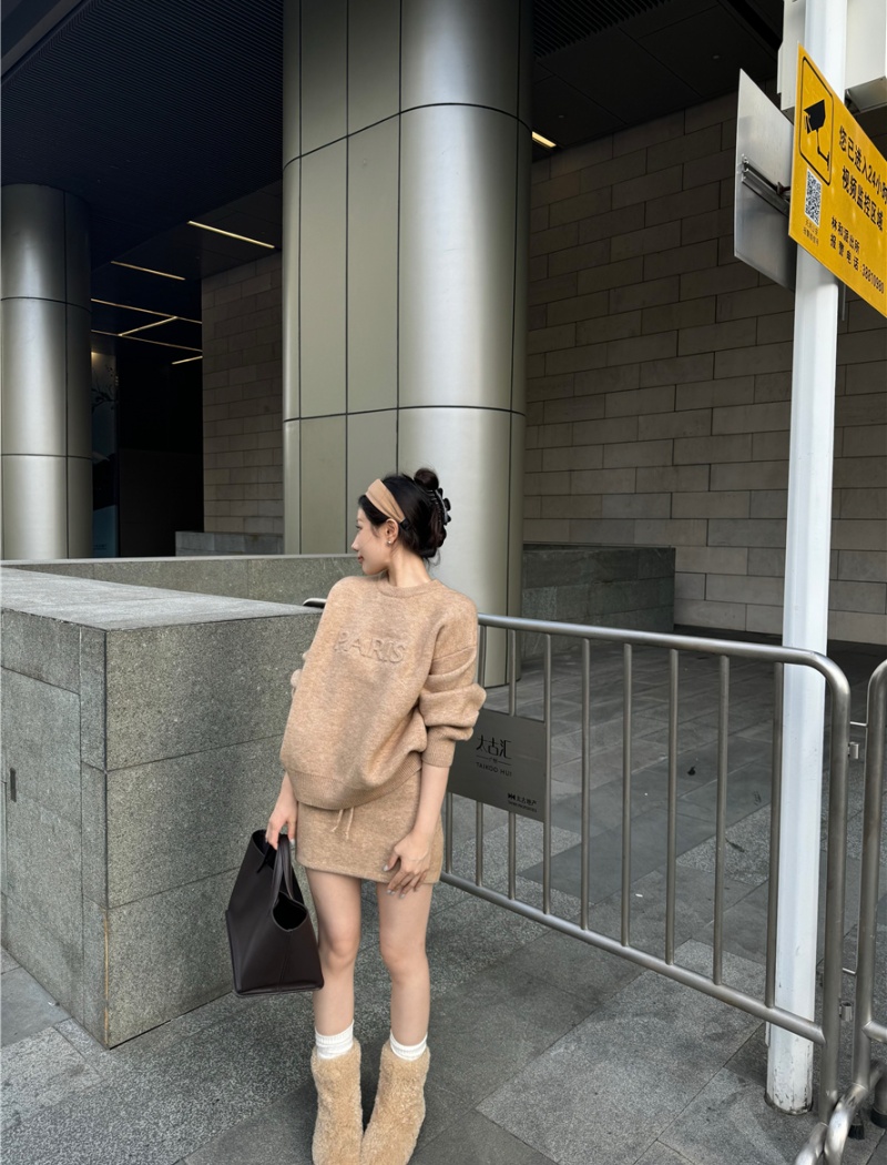 Temperament high waist skirt lazy sweater 2pcs set