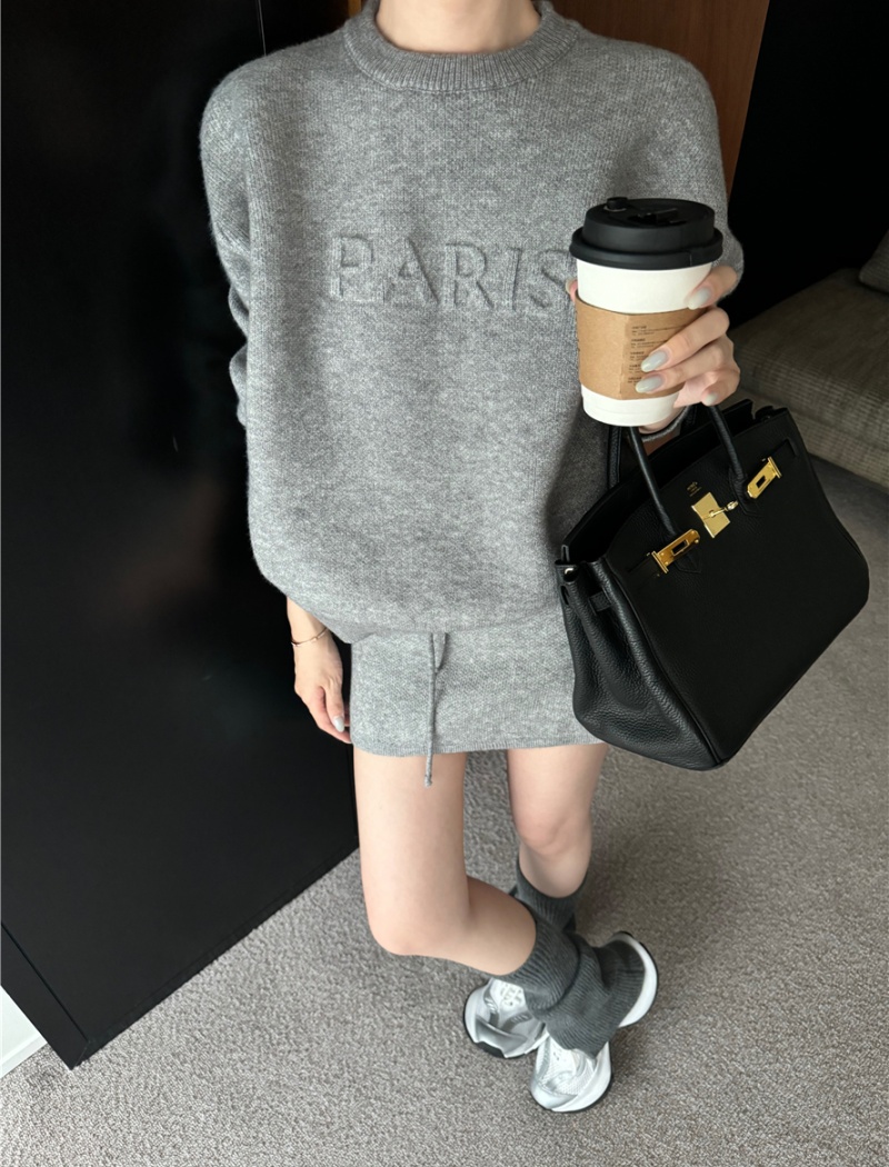 Temperament high waist skirt lazy sweater 2pcs set