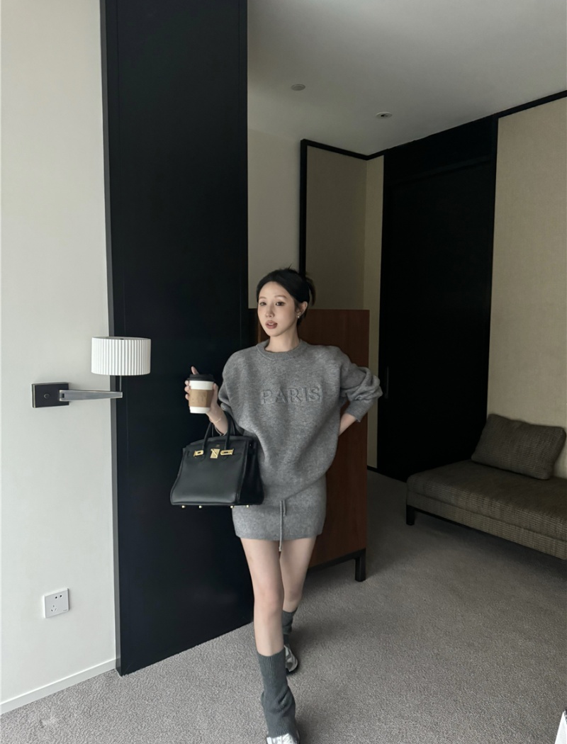Temperament high waist skirt lazy sweater 2pcs set