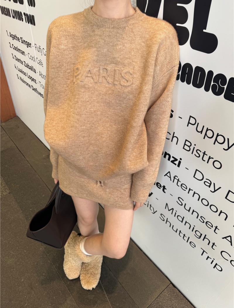 Temperament high waist skirt lazy sweater 2pcs set
