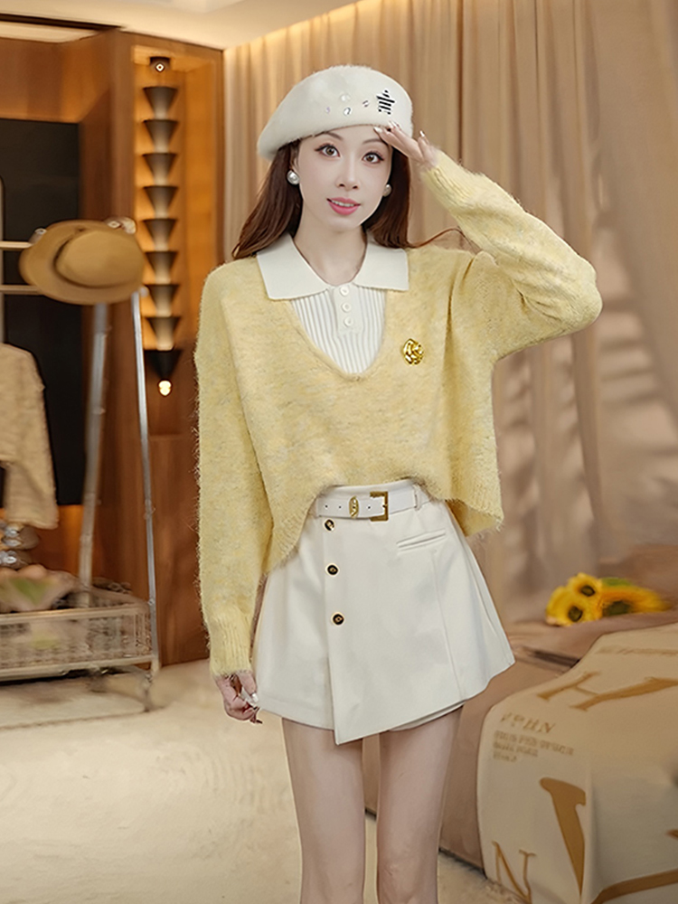Casual long sleeve sweater autumn vest 2pcs set