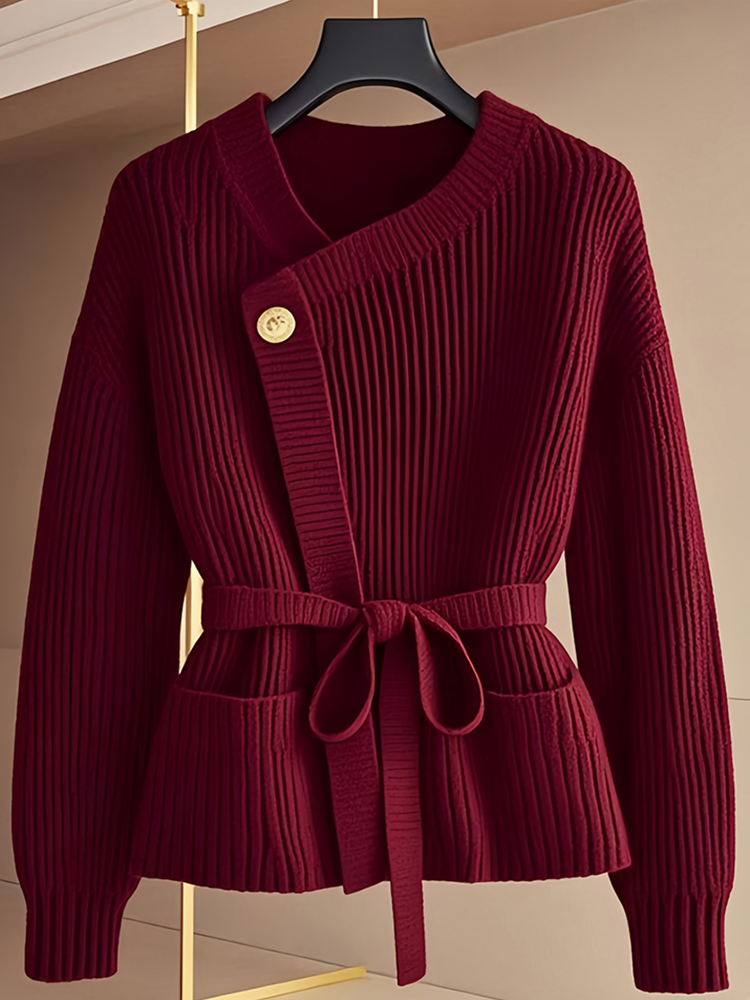 Knitted red lazy winter christmas sweater for women