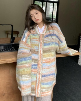 Autumn and winter lazy loose cardigan knitted mixed colors coat