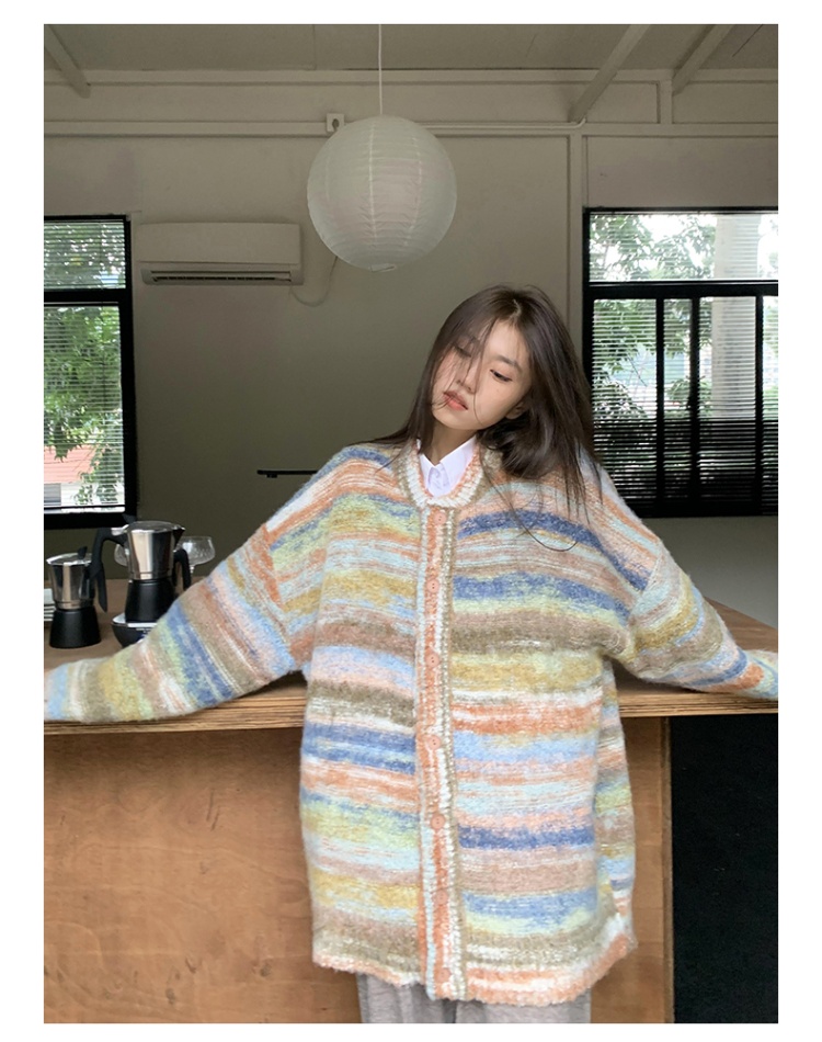 Autumn and winter lazy loose cardigan knitted mixed colors coat