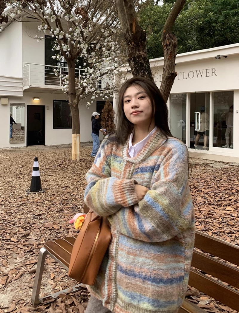 Autumn and winter lazy loose cardigan knitted mixed colors coat