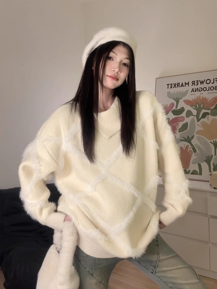 Loose pullover sweater autumn and winter pattern tops