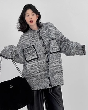 Gray loose simple sweater Korean style autumn tops for women