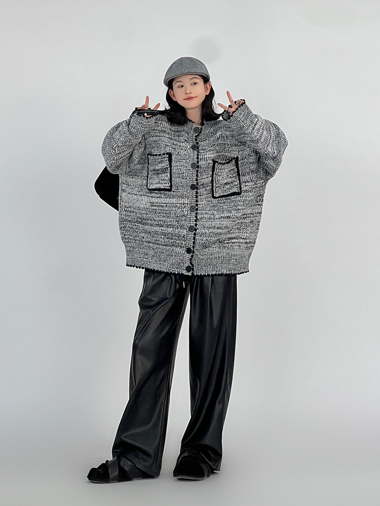 Gray loose simple sweater Korean style autumn tops for women