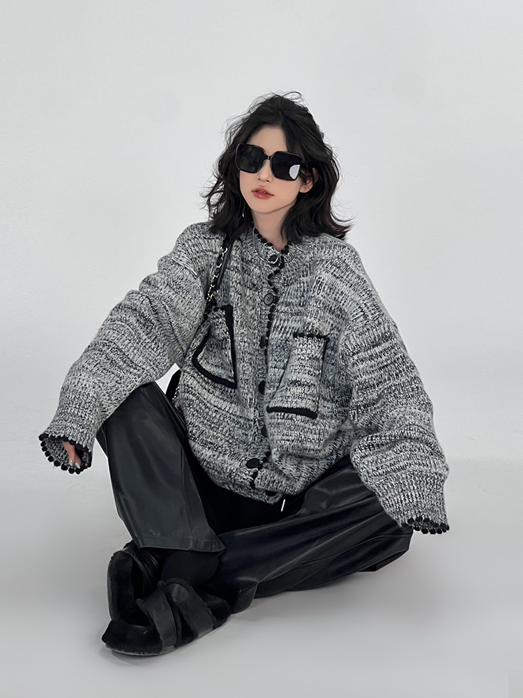 Gray loose simple sweater Korean style autumn tops for women