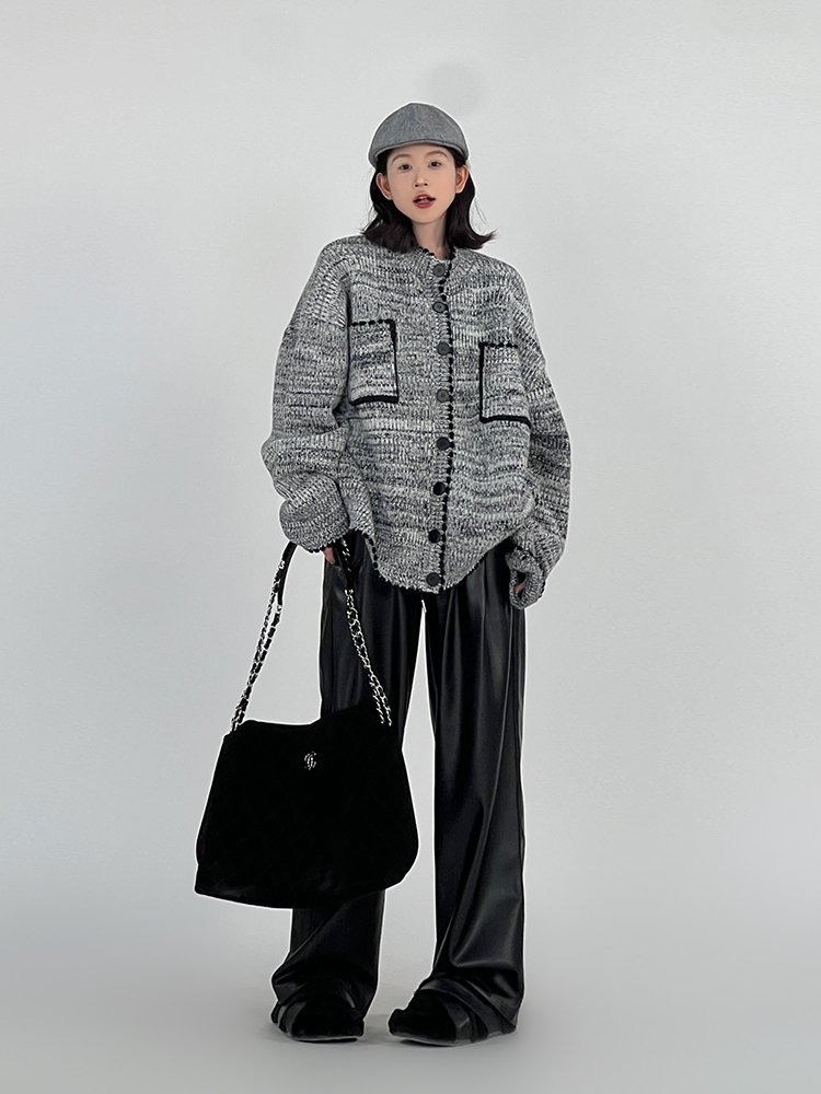Gray loose simple sweater Korean style autumn tops for women