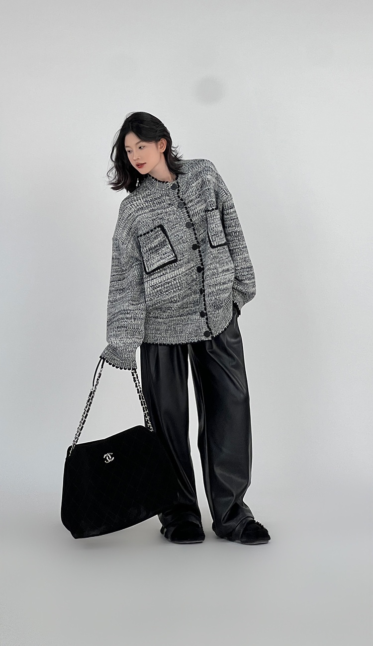Gray loose simple sweater Korean style autumn tops for women