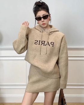 Jacquard sweater short skirt 2pcs set for women