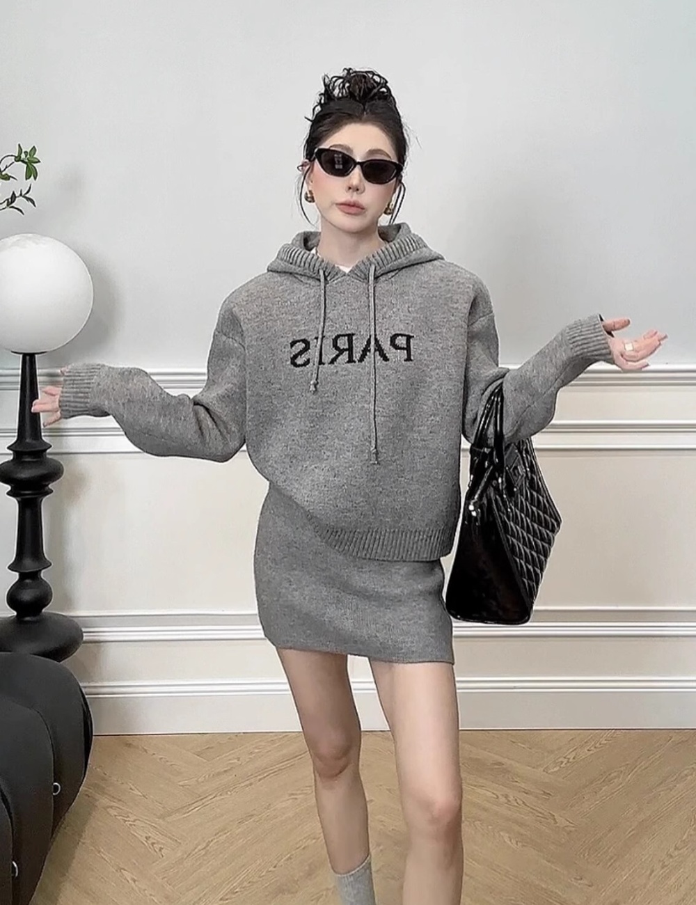 Jacquard sweater short skirt 2pcs set for women