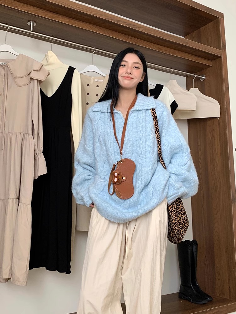 Pullover lazy autumn and winter lapel sweater