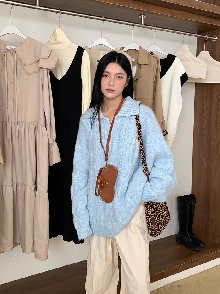 Pullover lazy autumn and winter lapel sweater