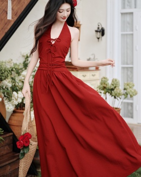 Red retro vacation halter dress
