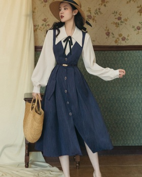 Collocation France style dress with belt 2pcs set