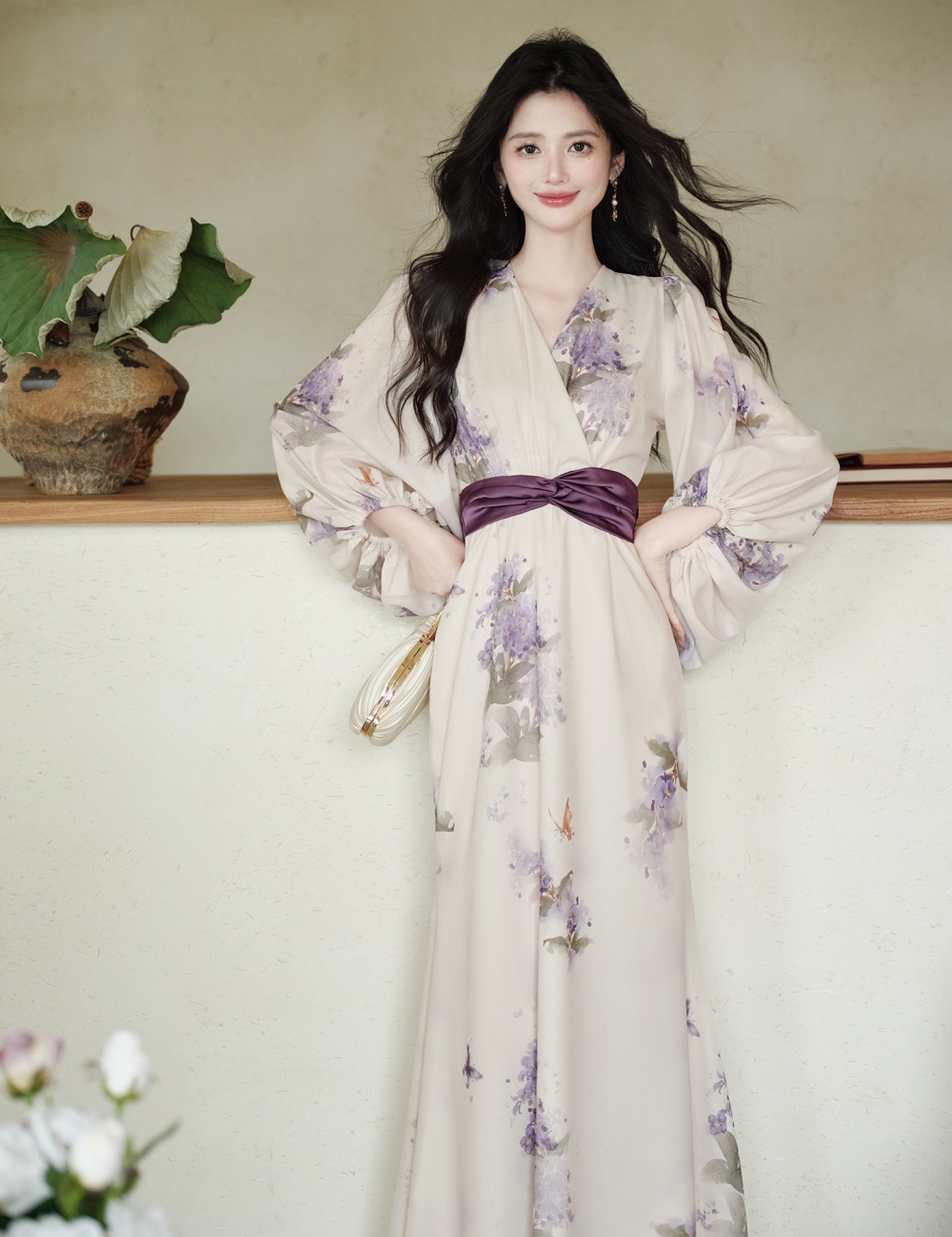 Maiden pinched waist floral dress