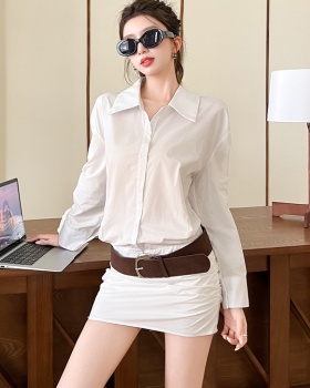 Pinched waist slim shirt long sleeve dress for women