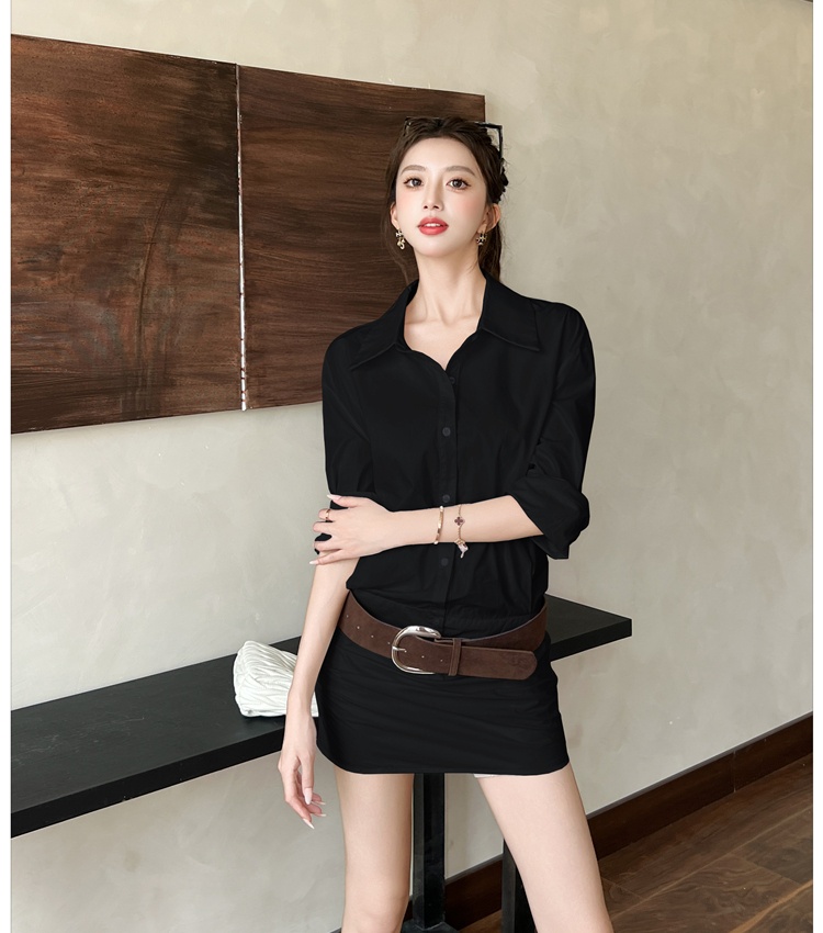 Pinched waist slim shirt long sleeve dress for women