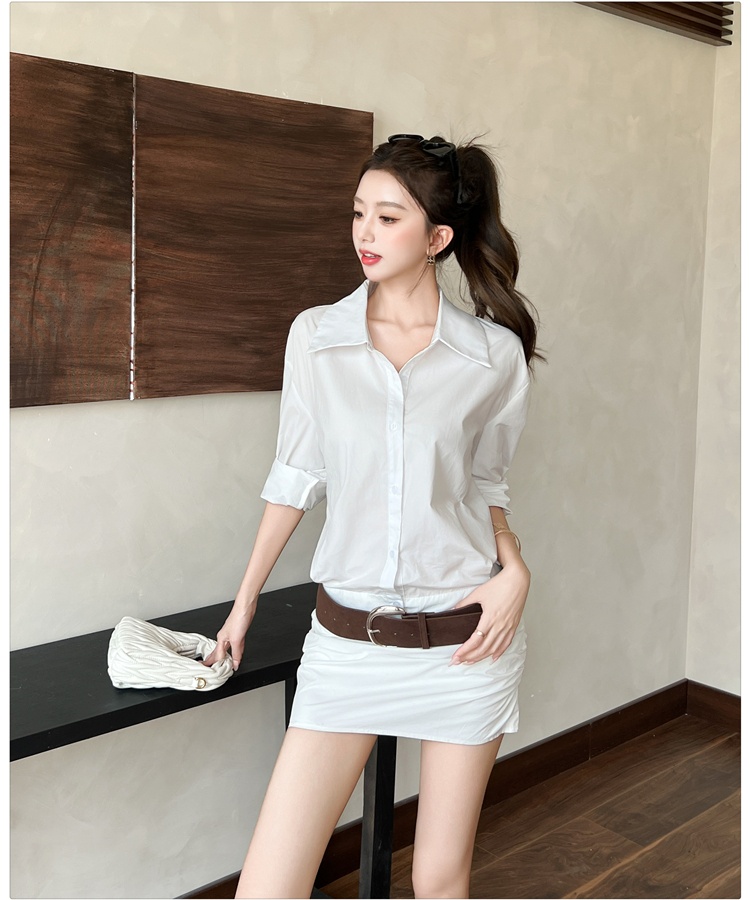 Pinched waist slim shirt long sleeve dress for women
